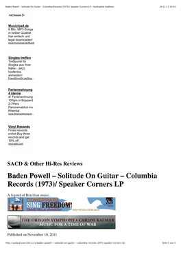 Baden Powell – Solitude on Guitar – Columbia Records (1973)/ Speaker Corners LP - Audiophile Audition 24.11.11 10:50