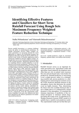Identifying Effective Features and Classifiers for Short Term Rainfall Forecast Using Rough Sets Maximum Frequency Weighted Feature Reduction Technique