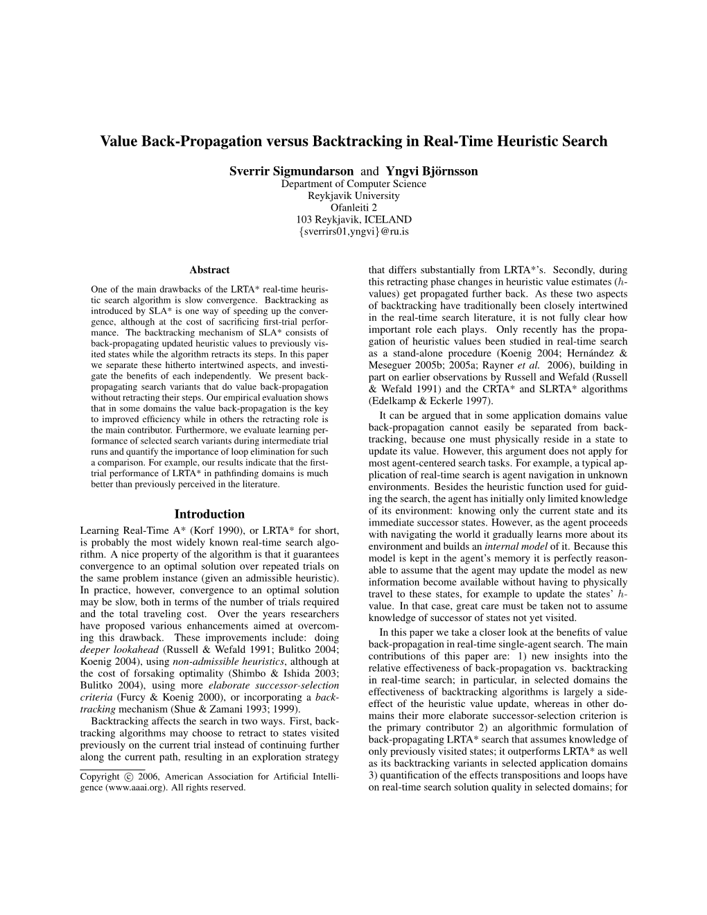 Value Back-Propagation Versus Backtracking in Real-Time Heuristic Search