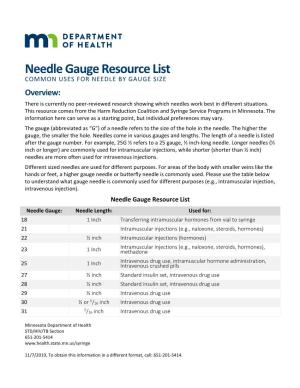 Needle Gauge Resource List
