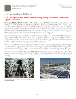 For Immediate Release KCCT Completes Hart Senate Office Building: Energy Generation and Natural Light Conservation
