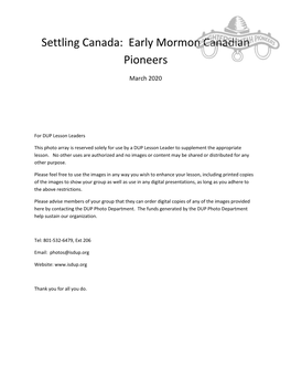 Settling Canada: Early Mormon Canadian Pioneers