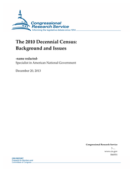 The 2010 Decennial Census: Background and Issues
