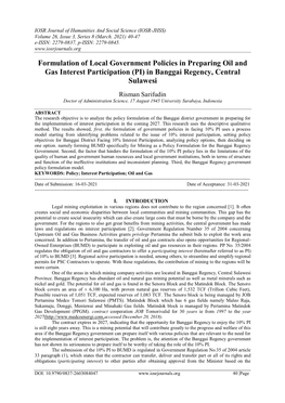 Formulation of Local Government Policies in Preparing Oil and Gas Interest Participation (PI) in Banggai Regency, Central Sulawesi