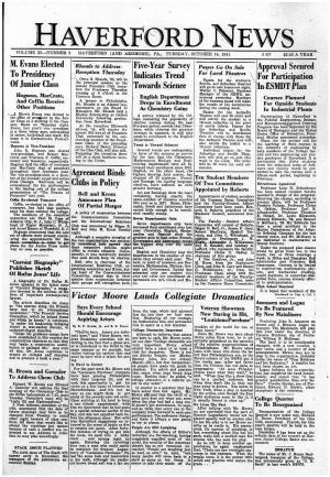 Haverf D News Volume 33—Number 3 Haverpord (And Ardmore), Pa., Tuesday, October 14, 1941 Z 627� $2.00 a Year.—