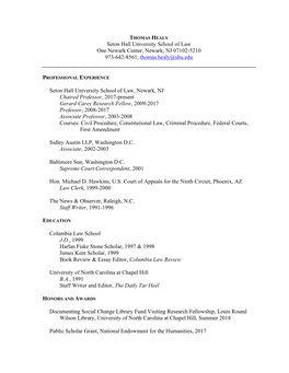 THOMAS HEALY Seton Hall University School of Law One Newark Center, Newark, NJ 07102-5210 973-642-8561; Thomas.Healy@Shu.Edu