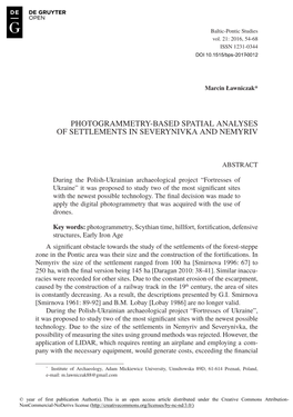 Photogrammetry ‑Based Spatial Analyses of Settlements in Severynivka and Nemyriv