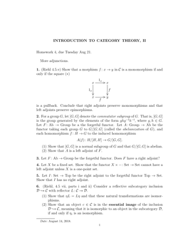 INTRODUCTION to CATEGORY THEORY, II Homework 4, Due