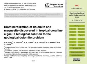 Biomineralization of Dolomite by Coralline Algae 2 Materials and Methods M