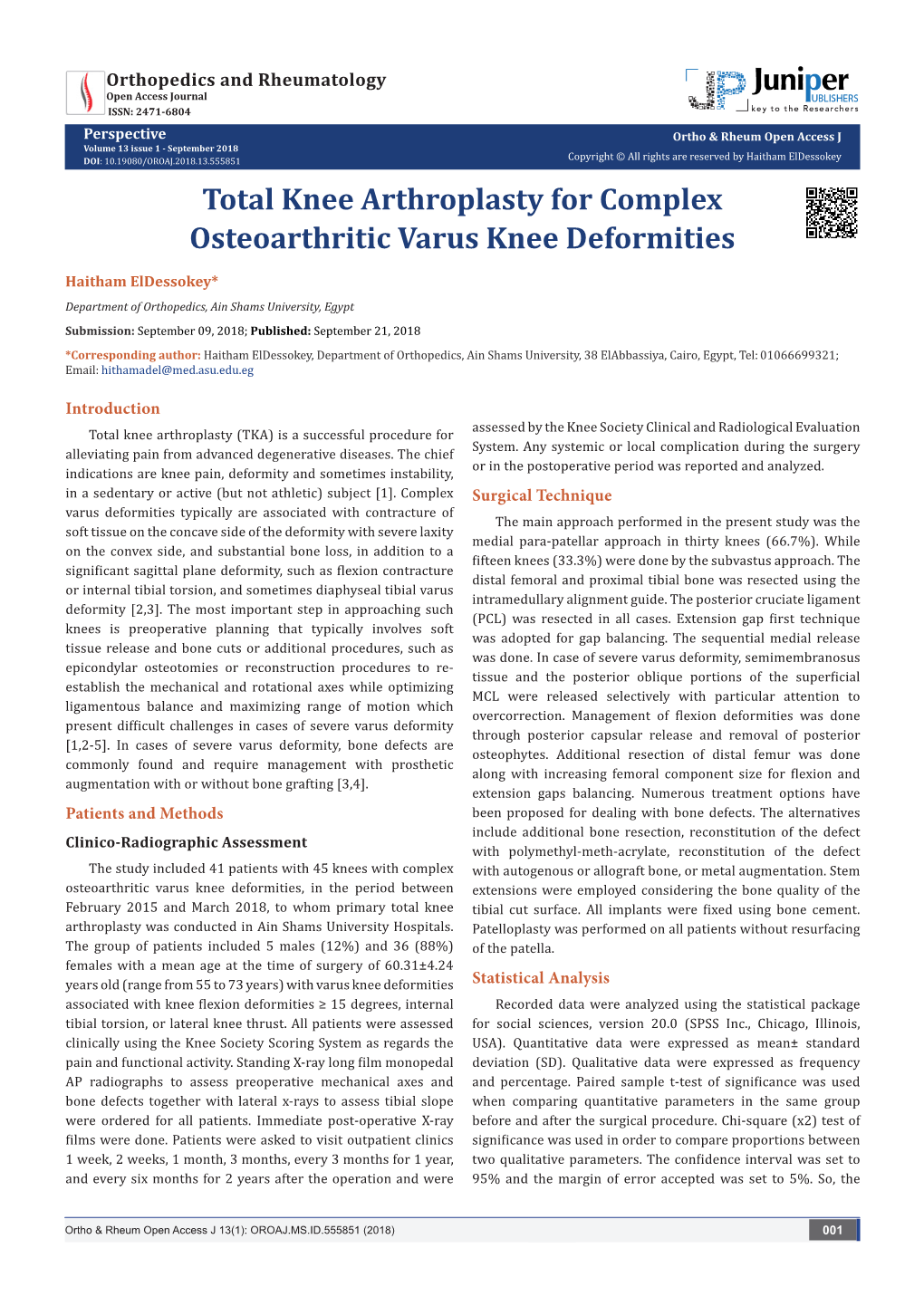 Total Knee Arthroplasty for Complex Osteoarthritic Varus Knee Deformities