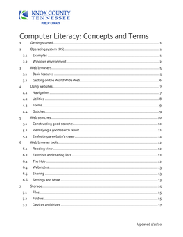 Computer Literacy: Concepts and Terms 1 Getting Started