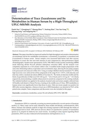 Determination of Trace Zearalenone and Its Metabolites in Human Serum by a High-Throughput UPLC-MS/MS Analysis