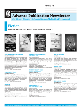Advance Publication Newsletter Fiction