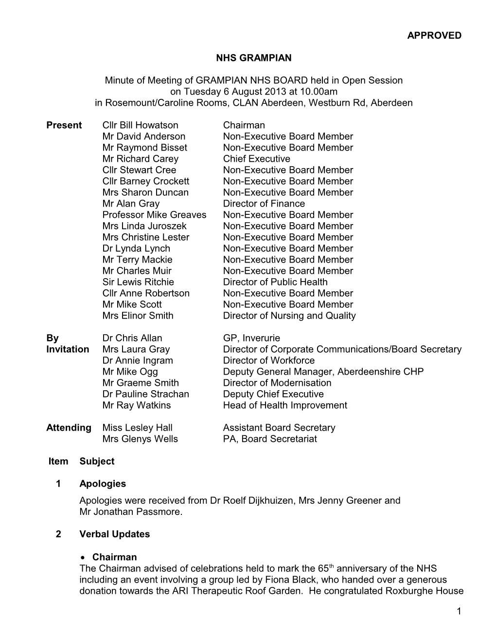 Approved Board Minute 6 August 2013