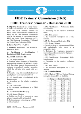 FIDE Trainers' Commission (TRG) FIDE Trainers' Seminar