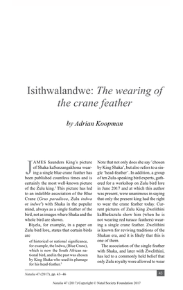 Isithwalandwe: the Wearing of the Crane Feather