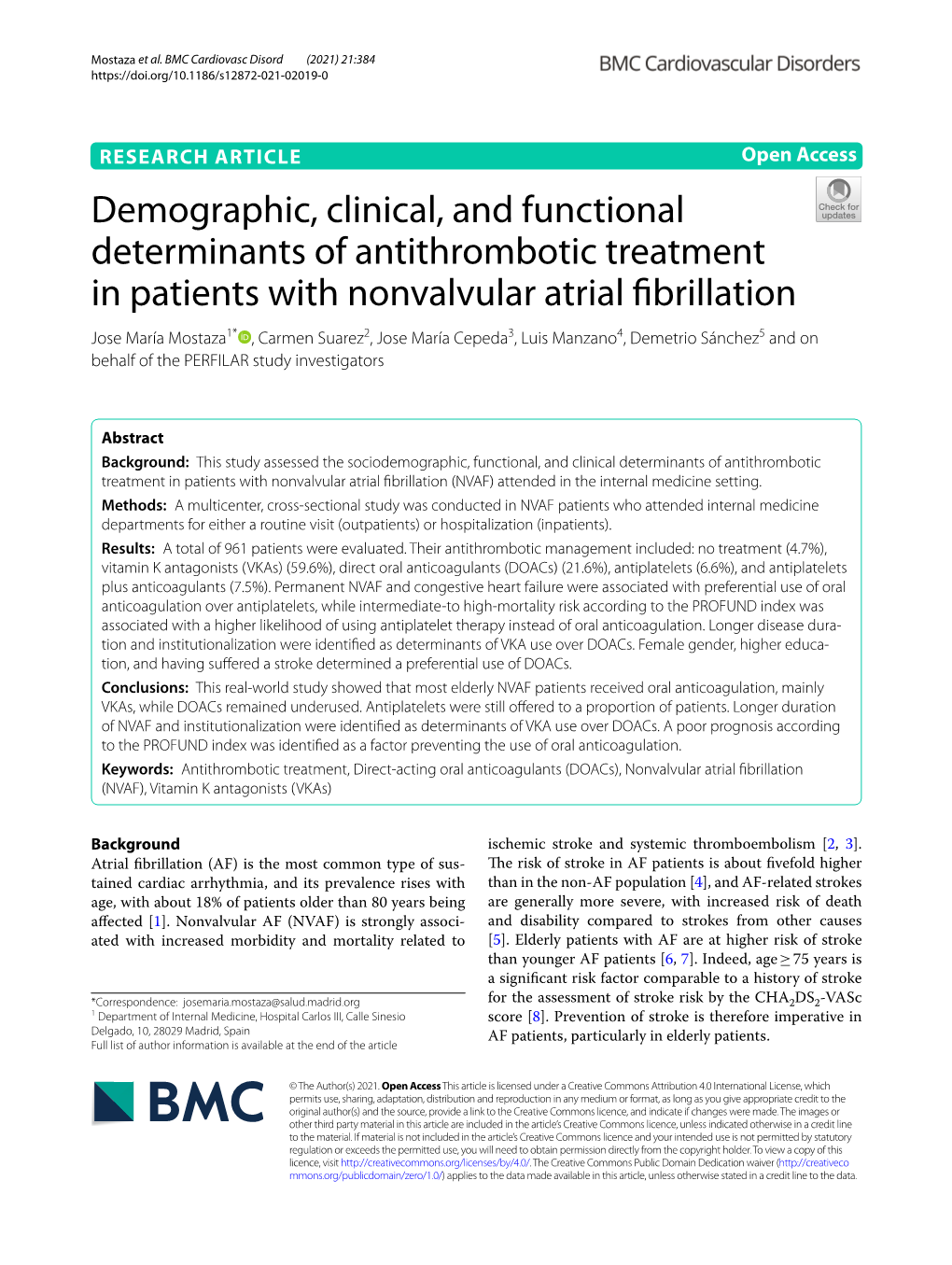 Demographic, Clinical, and Functional Determinants of Antithrombotic