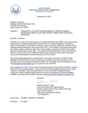 Letter to K. Cuzzolino, NPS, from S. Koenick, NRC, Transmitting Draft
