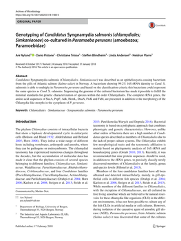 Genotyping of Candidatus Syngnamydia Salmonis (Chlamydiales; Simkaniaceae) Co-Cultured in Paramoeba Perurans (Amoebozoa; Paramoebidae)
