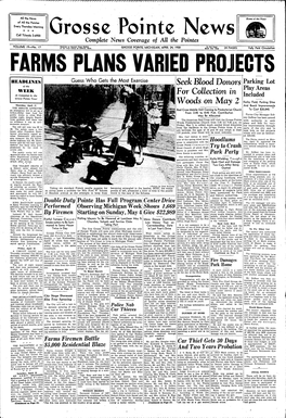 Seek Blood Donors Parking Lot of Th6 • • Play Areas WEEK F C II As Compiled by the Or 0 Ectlon in Included Gr-Osse Pointe News' Kerby Field