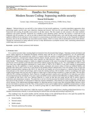 Handles for Pentesting Modern Secure Coding: Bypassing Mobile Security Mourad M.H Henchiri Lecturer: Dept