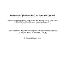 The Disclosure Experiences of Male Child Sexual Abuse Survivors