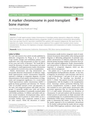 A Marker Chromosome in Post-Transplant Bone Marrow Laura Morsberger, Kerry Powell and Yi Ning*
