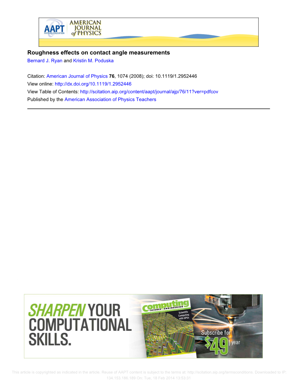 Roughness Effects on Contact Angle Measurements Bernard J