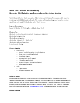 World Tour – Brownie Instant Meeting November 2015 Saskatchewan Program Committee Instant Meeting