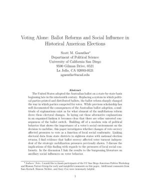 Ballot Reforms and Social Influence in Historical American Elections