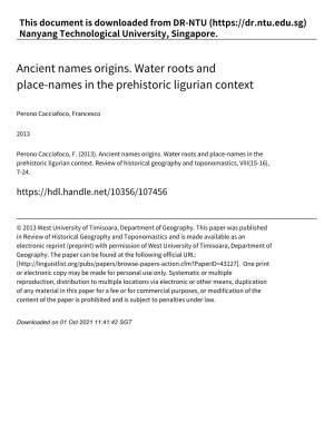Ancient Names Origins. Water Roots and Place‑Names in the Prehistoric Ligurian Context