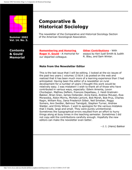 Summer 2002 Newsletter (Page 1), Comparative & Historical Sociology