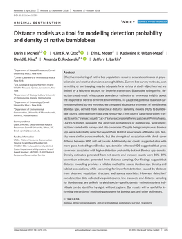 Distance Models As a Tool for Modelling Detection Probability and Density of Native Bumblebees
