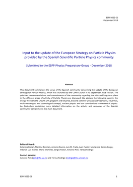Input to the Update of the European Strategy on Particle Physics Provided by the Spanish Scientific Particle Physics Community