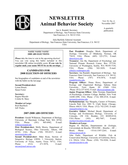 NEWSLETTER Animal Behavior Society