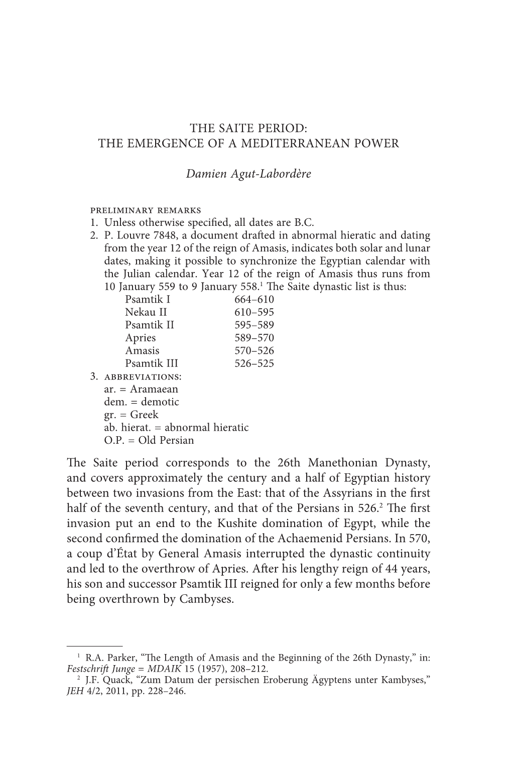 THE SAITE PERIOD: the EMERGENCE of a Mediterranean Power