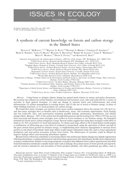 A Synthesis of Current Knowledge on Forests and Carbon Storage in the United States