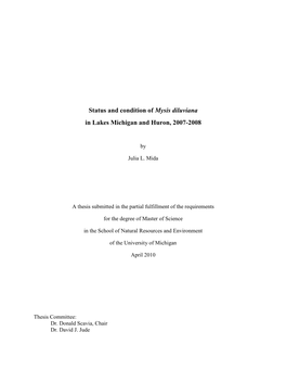 Status and Condition of Mysis Diluviana in Lakes Michigan and Huron, 2007-2008