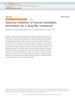 Selective Inhibition of Human Translation Termination by a Drug-Like Compound ✉ Wenfei Li1,2,3, Stacey Tsai-Lan Chang1,2, Fred