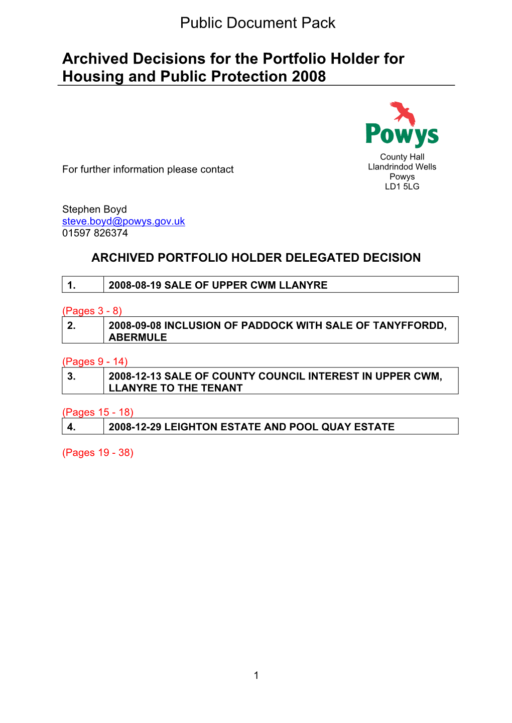 (Public Pack)Agenda Document for Archived Decisions for The