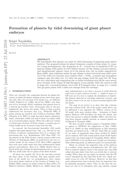 Formation of Planets by Tidal Downsizing of Giant Planet Embryos