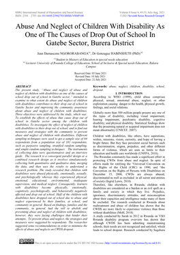 Abuse and Neglect of Children with Disability As One of the Causes of Drop out of School in Gatebe Sector, Burera District