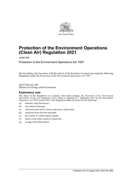 Protection of the Environment Operations (Clean Air) Regulation 2021 Under the Protection of the Environment Operations Act 1997