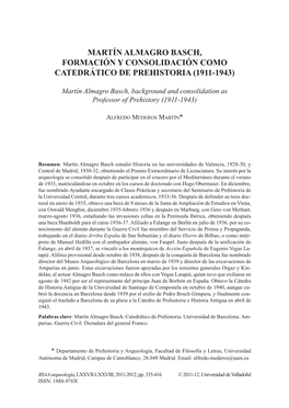 Martín Almagro Basch, Formación Y Consolidación Como Catedrático De Prehistoria (1911-1943)