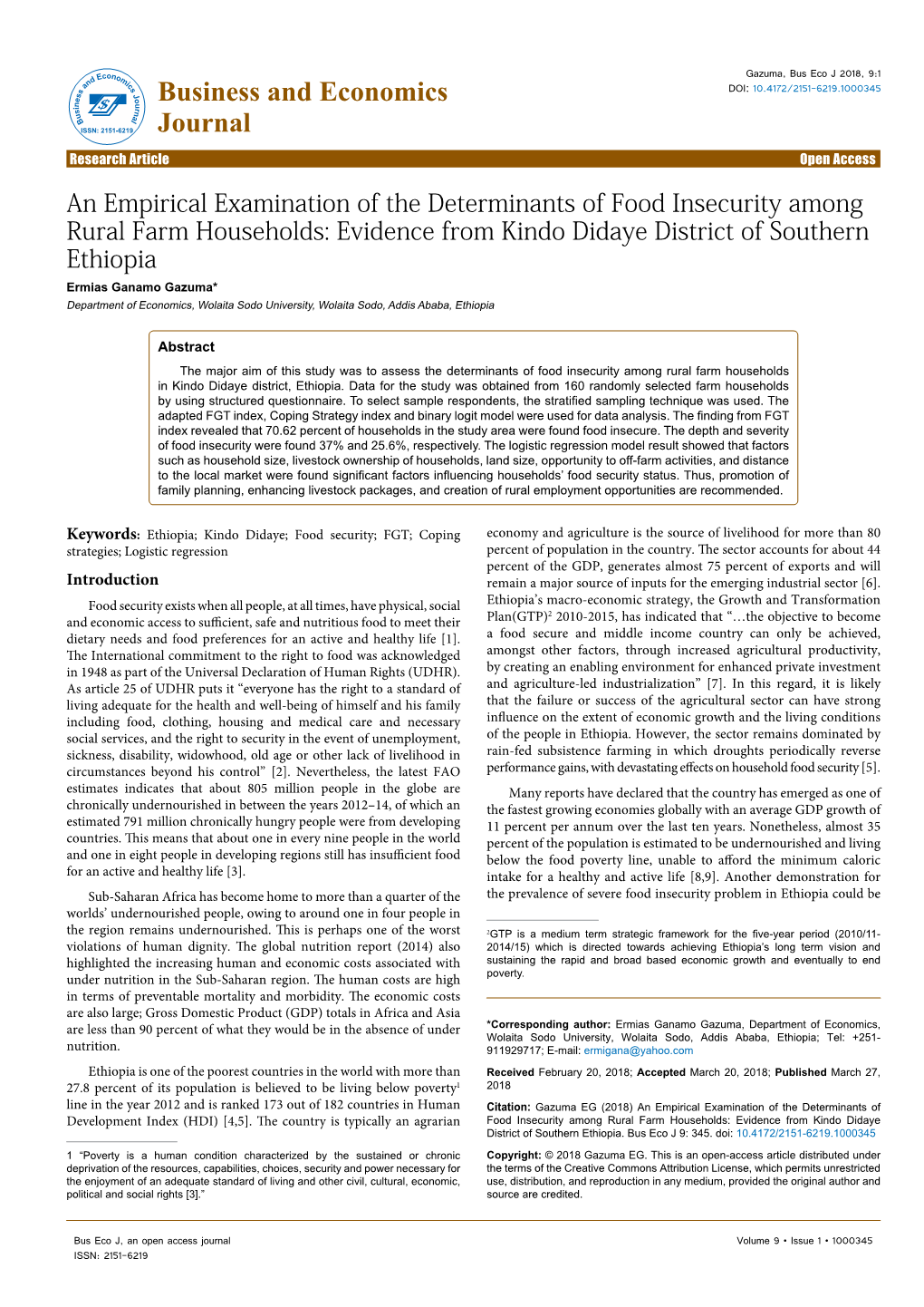 An Empirical Examination of the Determinants of Food Insecurity