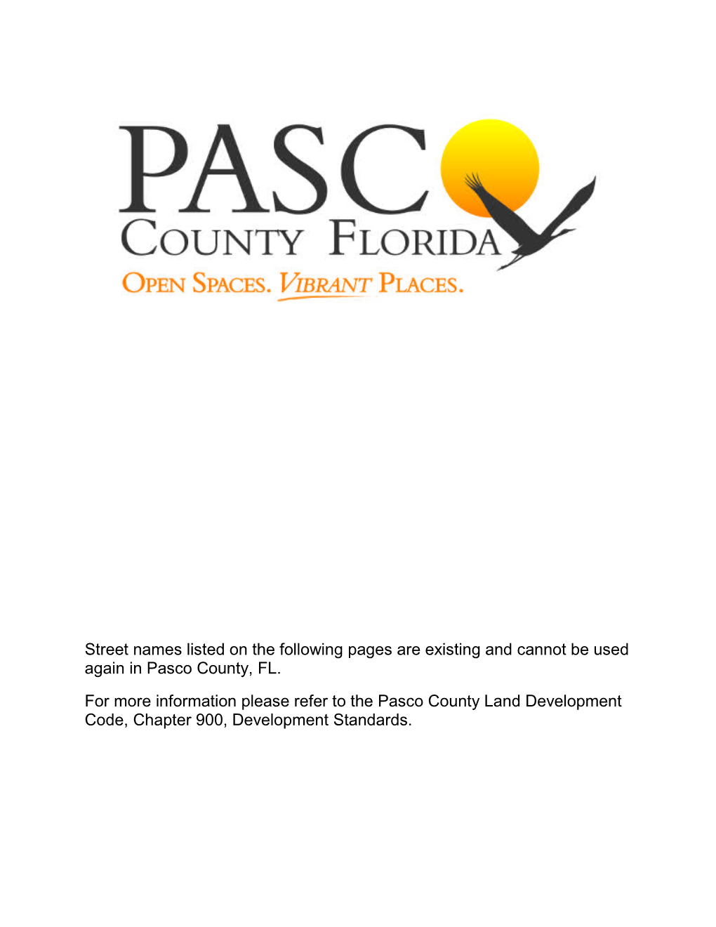 Street Names in Use in Pasco County-Updated May 26,2021