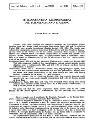 Phylloceratina (Ammonoidea) Del Pliensbachiano Italiano