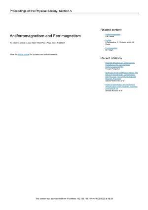 Antiferromagnetism and Ferrimagnetism a B Lidiard - Ferrites to Cite This Article: Louis Néel 1952 Proc