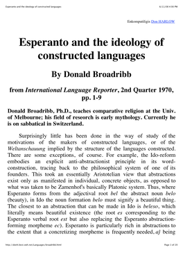 Esperanto and the Ideology of Constructed Languages 6/11/08 4:00 PM