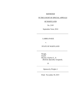 REPORTED in the COURT of SPECIAL APPEALS of MARYLAND No. 2105 September Term, 2014 LABRIA